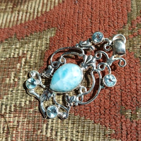 Lar y Mar stone with blue semiprecious stones likely topaz & 925… - Picture 3 of 7